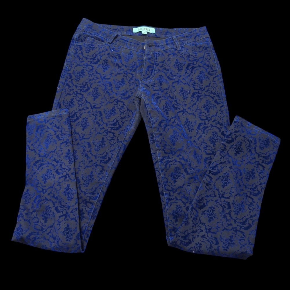 Karlie Velvet Blue Patterned Pants size Small